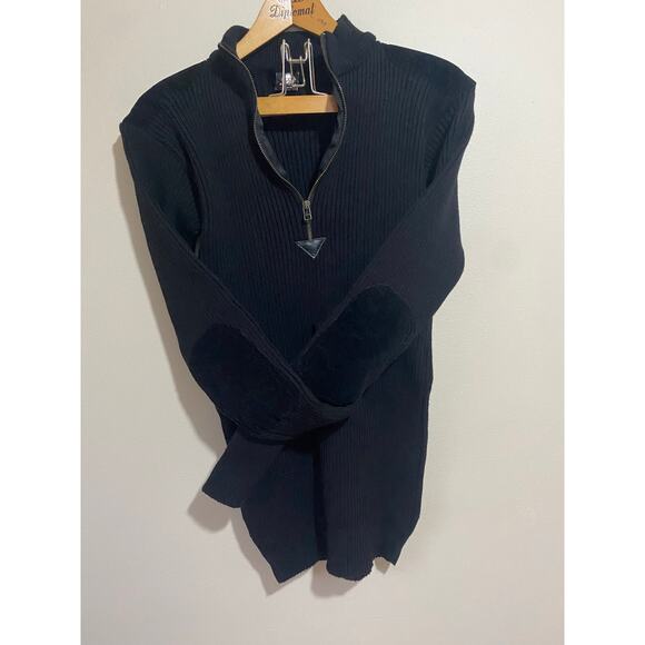 EUC Rothco 1/4 Zip Sweater Large Black Commando Suede Patches Military Army - Picture 2 of 4